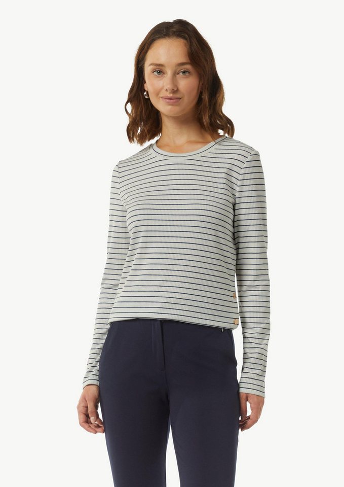 comma Langarmshirt T-Shirt Langarmshirt mit gestrickten Streifen aus Glitzergarn von comma
