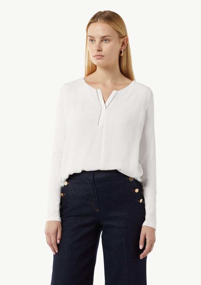 comma Langarmshirt T-Shirt Longsleeve im Fabricmix mit Schmuck-Detail von comma