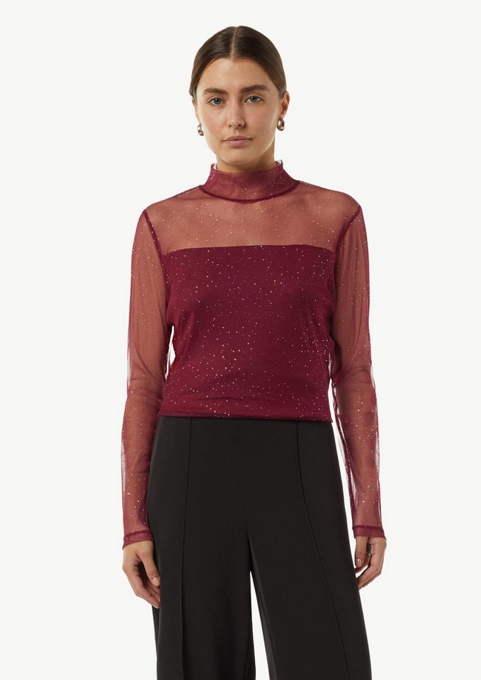 comma Langarmshirt T-Shirt Mesh-Longsleeve mit Glitzer-Details von comma