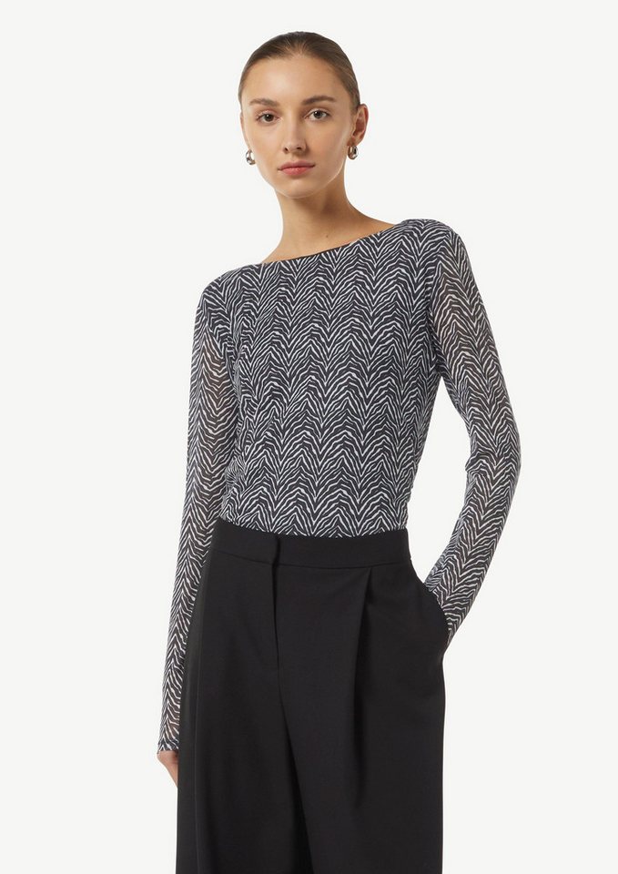 comma Langarmshirt T-Shirt Mesh-Shirt mit seitlicher Raffung von comma