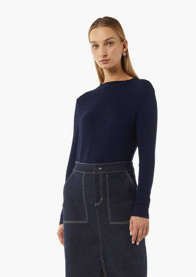 comma Langarmshirt T-Shirt Strukturiertes Jerseyshirt mit Stehkragen von comma