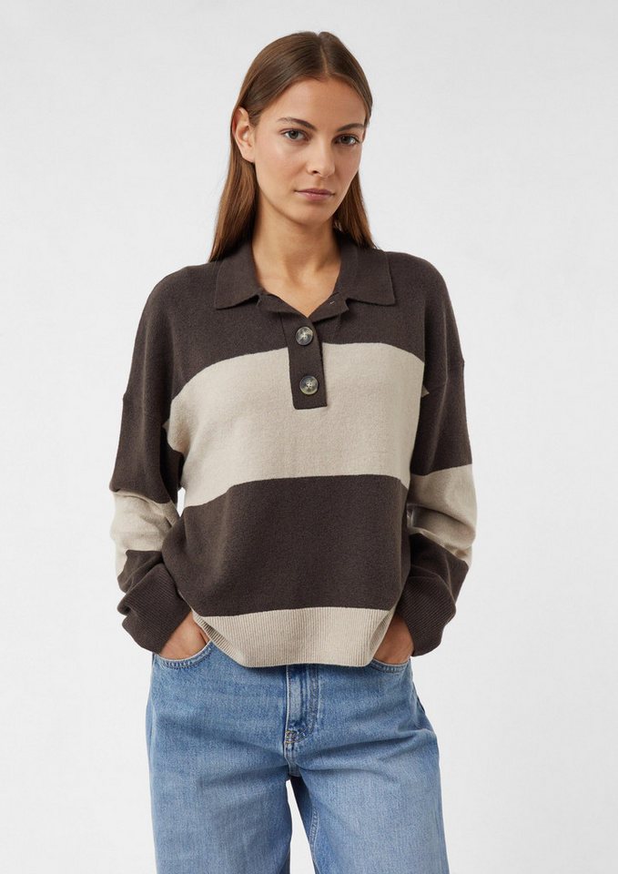 comma Longpullover Strickpullover Weiter Streifenpullover mit Polokragen von comma