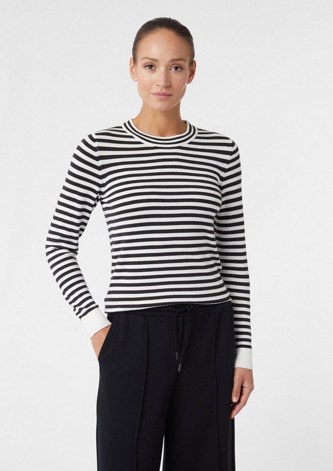 comma Longpullover Strickpullover Schmaler Ringelpullover aus Feinstrick von comma