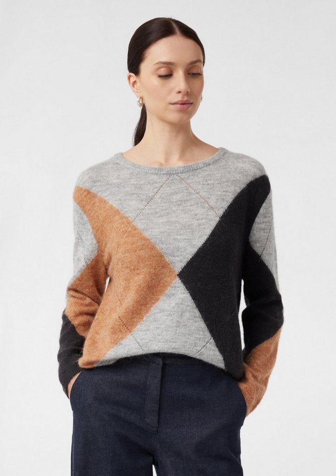 comma Longpullover Strickpullover Strickpullover aus Alpakawollmix mit Rautenmuster von comma