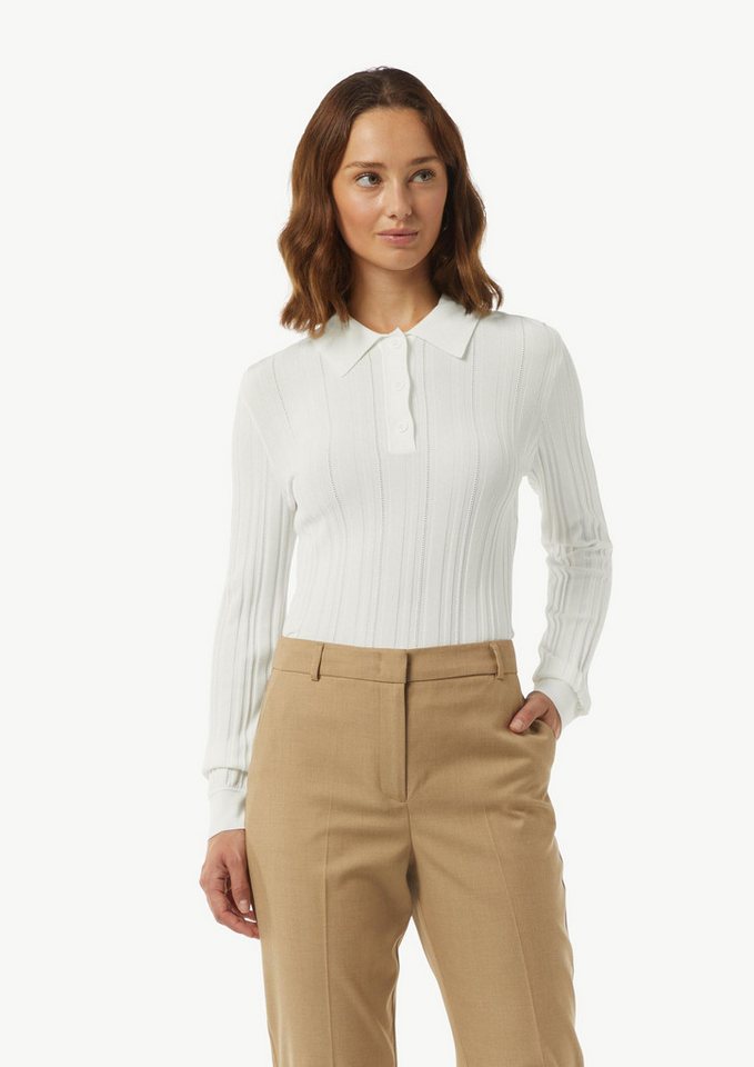 comma Longpullover Strickpullover Gerippter Pullover mit Polokragen im Slim Fit von comma
