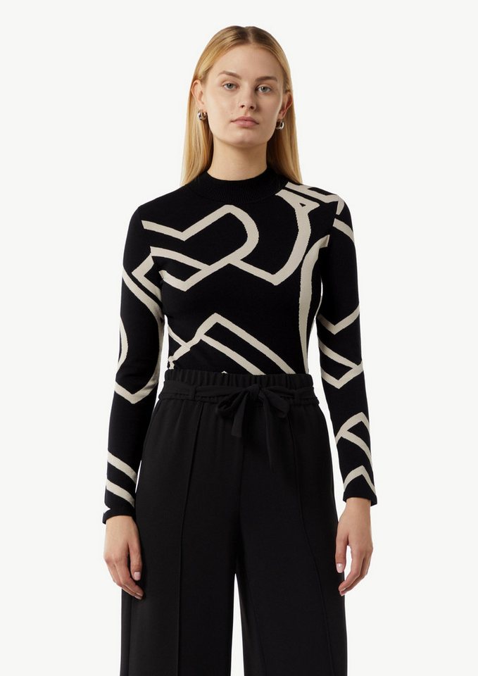 comma Longpullover Strickpullover Feinstrickpullover mit Logo-Design von comma