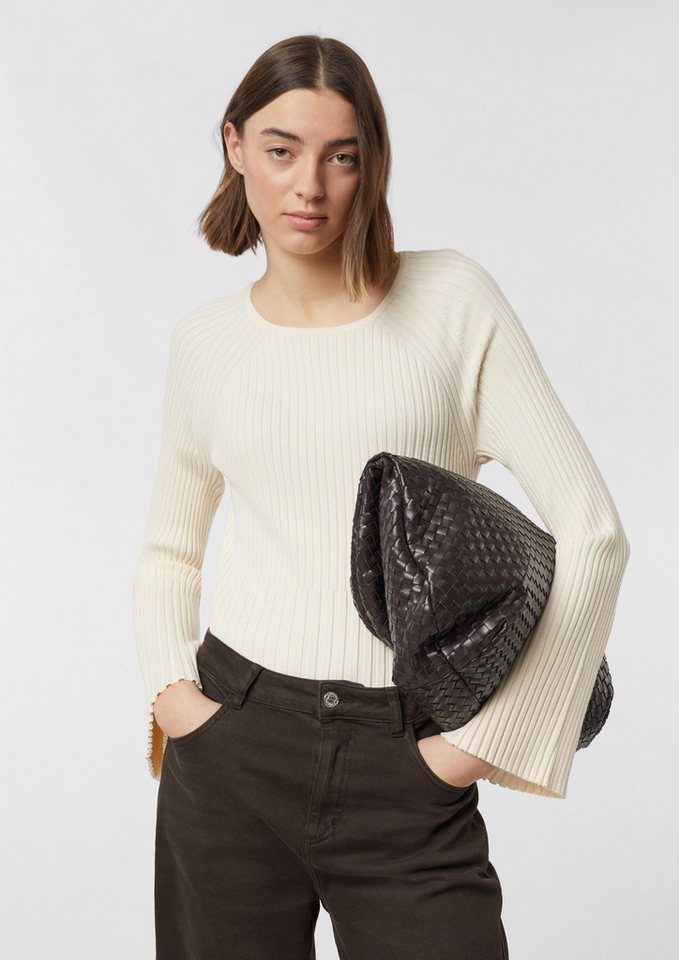 comma Longpullover Strickpullover Rippstrickpullover mit Trompeten-Ärmeln von comma