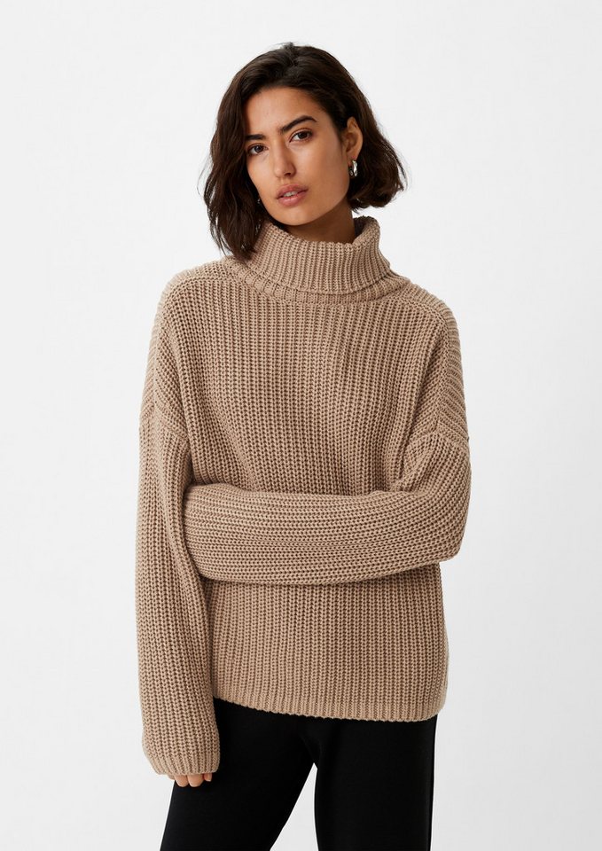 comma Longpullover Strickpullover Rippstrickpullover mit Label-Patch von comma
