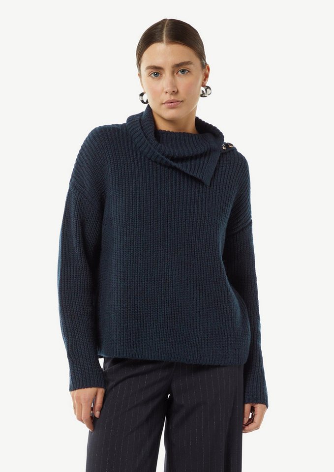 comma Longpullover Strickpullover Rollkragenpullover mit Zierknöpfen (1-tlg) von comma