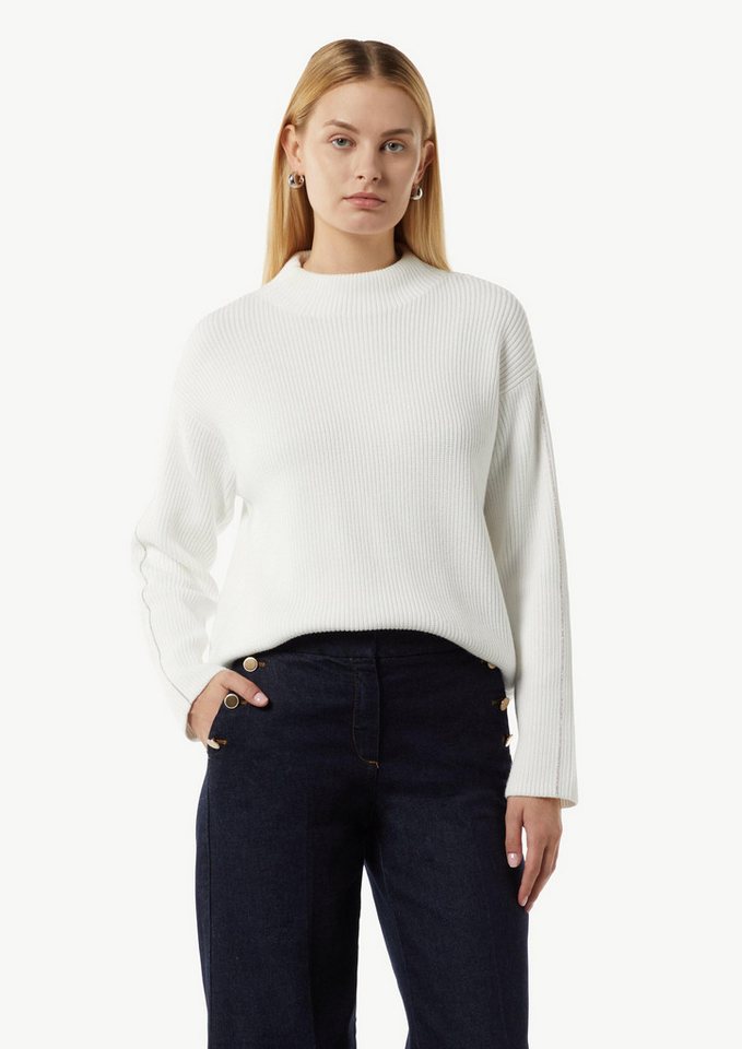 comma Longpullover Strickpullover Strickpullover mit Schmuckdetail am Ärmel von comma