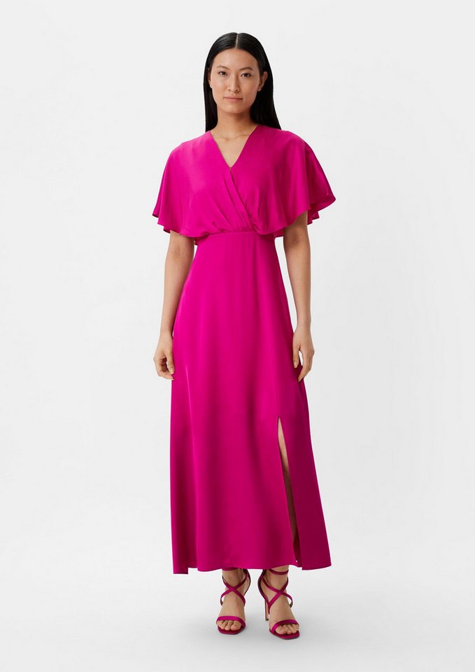 comma Maxikleid Kleid Satinkleid mit Drapierung und Beinschlitz von comma