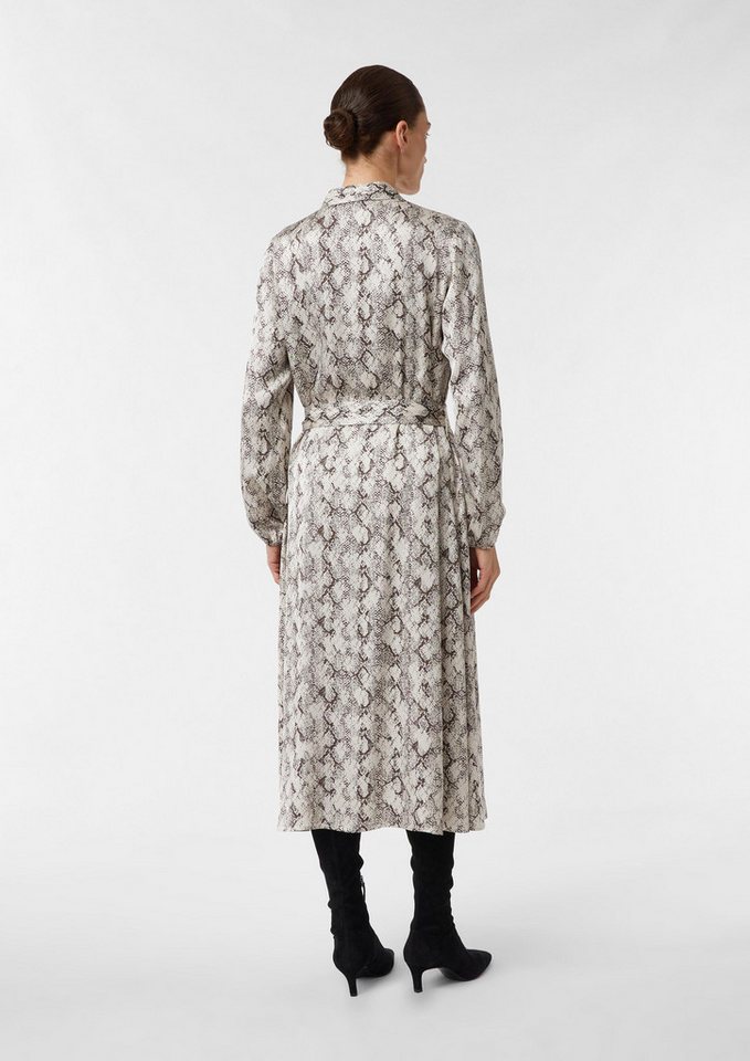 comma Maxikleid Kleid Hemdblusenkleid mit Animal-Print in Midilänge aus Satin von comma
