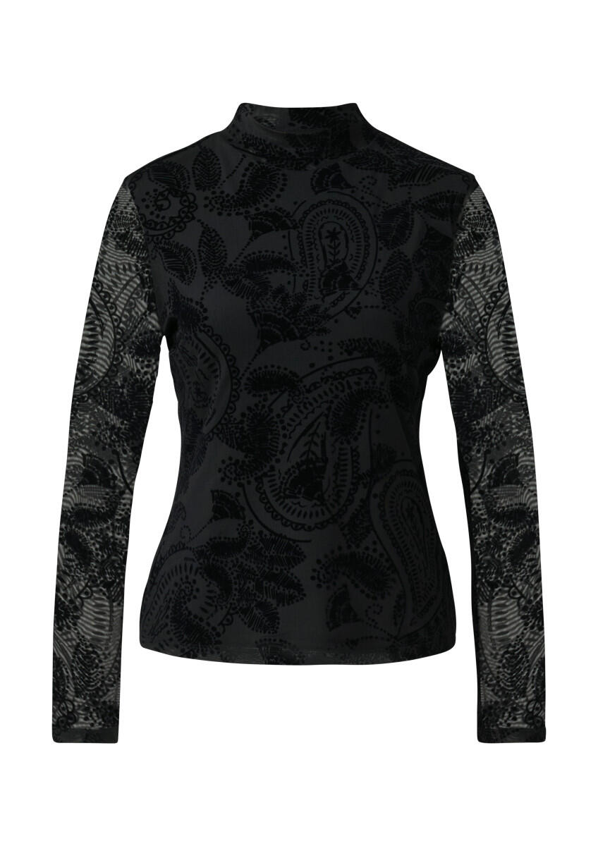 comma - Meshshirt mit floralem Samtdruck schwarz - Gr. - 38 von comma