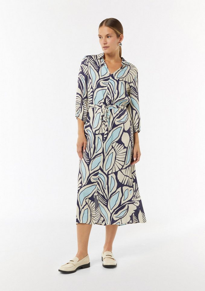 comma Midikleid Kleid Gemustertes Hemdblusenkleid mit Tunnelzug von comma