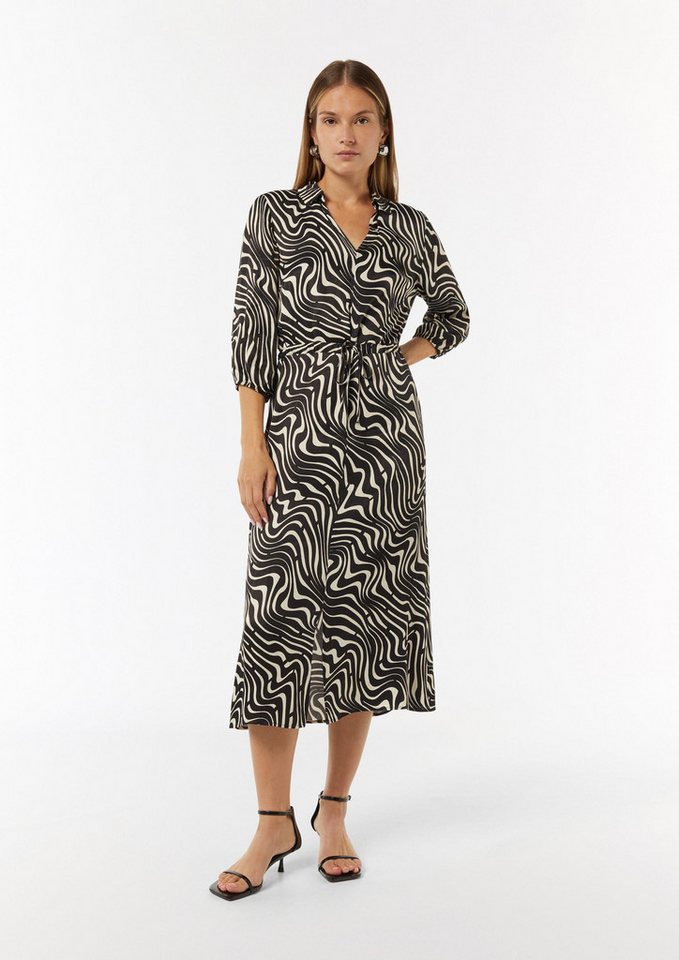 comma Midikleid Kleid Gemustertes Hemdblusenkleid mit Tunnelzug von comma