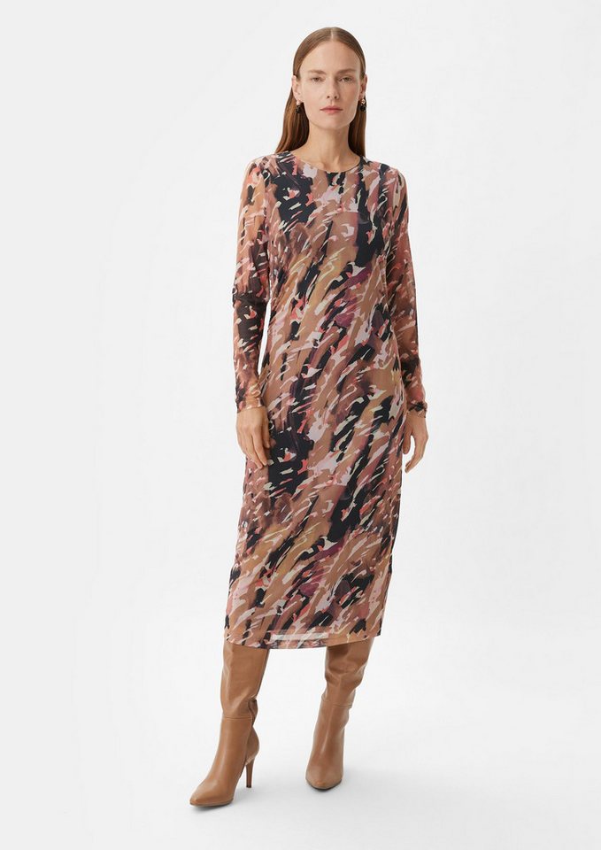 comma Midikleid Kleid Gemustertes Meshkleid mit Raffung von comma