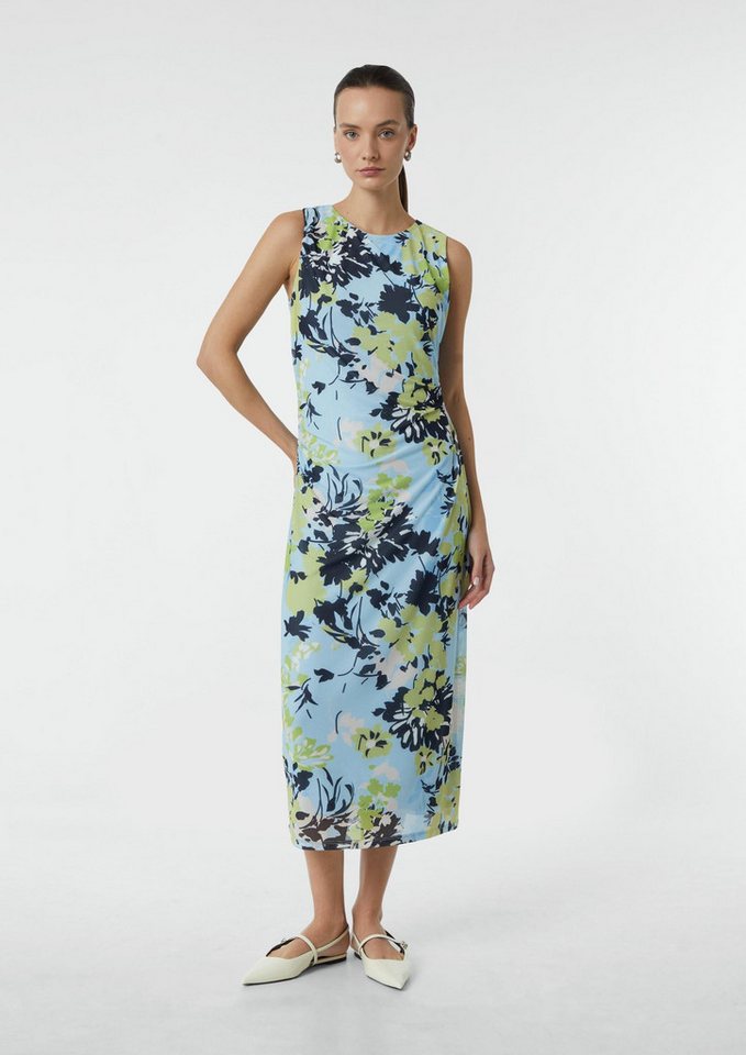 comma Midikleid Kleid Langes Mesh-Kleid mit Viskosefutter und Raffung von comma