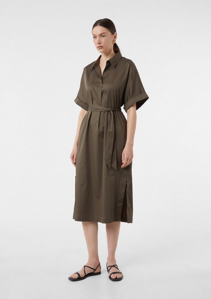 comma Midikleid Kleid Midi-Hemdblusenkleid aus Baumwollsatin von comma