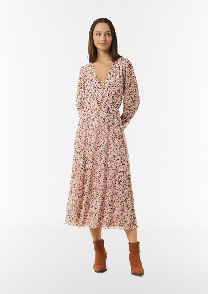 comma Midikleid Kleid Midi-Wickelkleid mit All-over-Print aus Mesh von comma