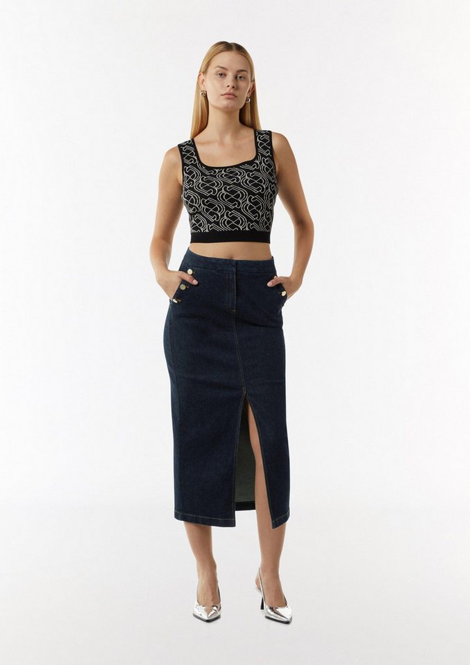 comma Midikleid Rock Schmal geschnittener Denimrock mit goldfarbenen Zierknöpfen von comma