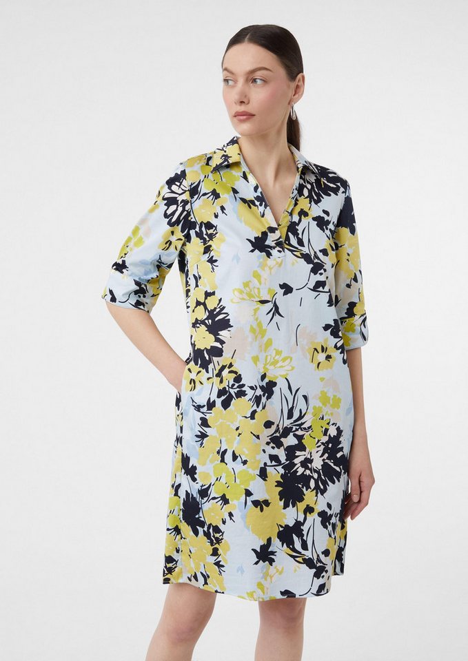 comma Minikleid Kleid Kurzes Popeline-Kleid mit Hemdkragen und All-over-Print von comma