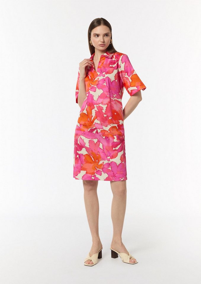 comma Minikleid Kleid Baumwoll-Kleid mit Hemdkragen und All-over-Print von comma