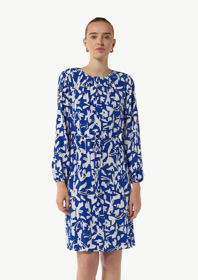 comma Minikleid Kleid Gemustertes Midi-Kleid mit Faltenausschnitt (1-tlg) von comma