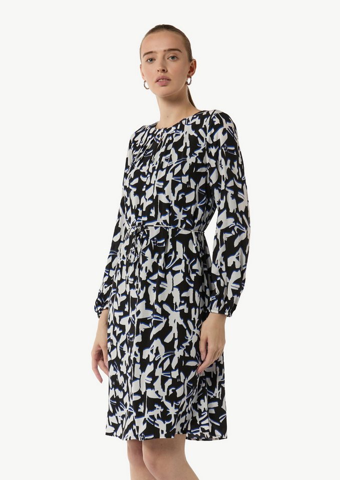 comma Minikleid Kleid Gemustertes Midi-Kleid mit Faltenausschnitt (1-tlg) von comma