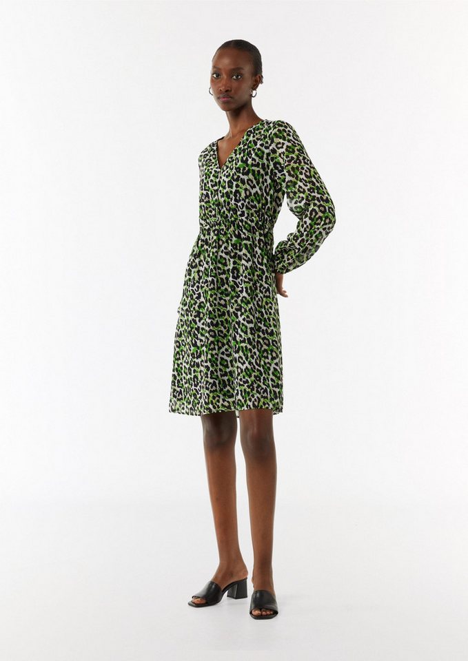 comma Minikleid Kleid Kurzes Chiffon-Kleid mit Leo-Print und Knopfleiste von comma