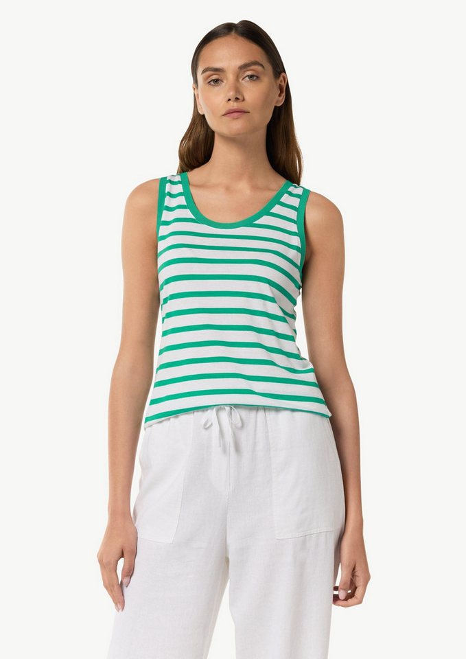 comma Muskelshirt T-Shirt Ärmelloses Top mit Streifen und Logo-Detail von comma