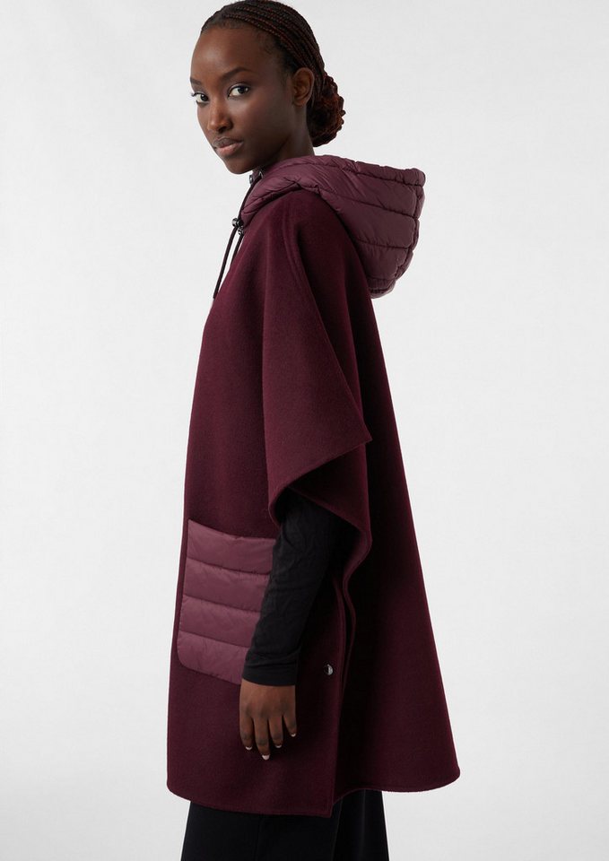 comma Poncho Outdoor-Umhang Woll-Cape mit wattierter Kapuze und aufgesetzten Taschen von comma
