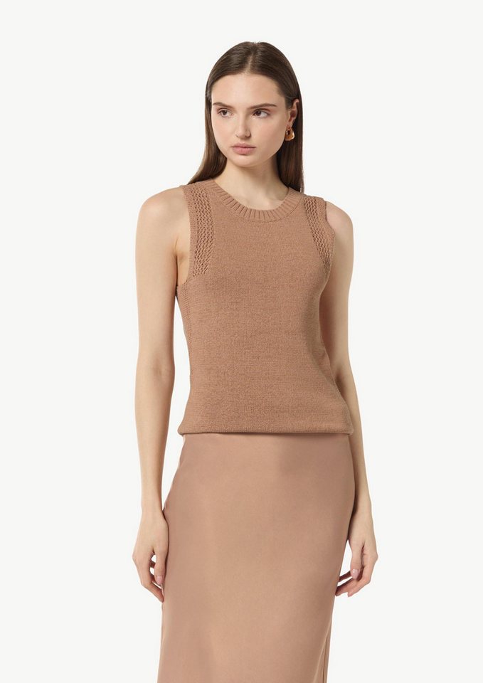 comma Rundhalspullover Strickpullunder Stricktop aus Baumwollmix mit Rippblende von comma