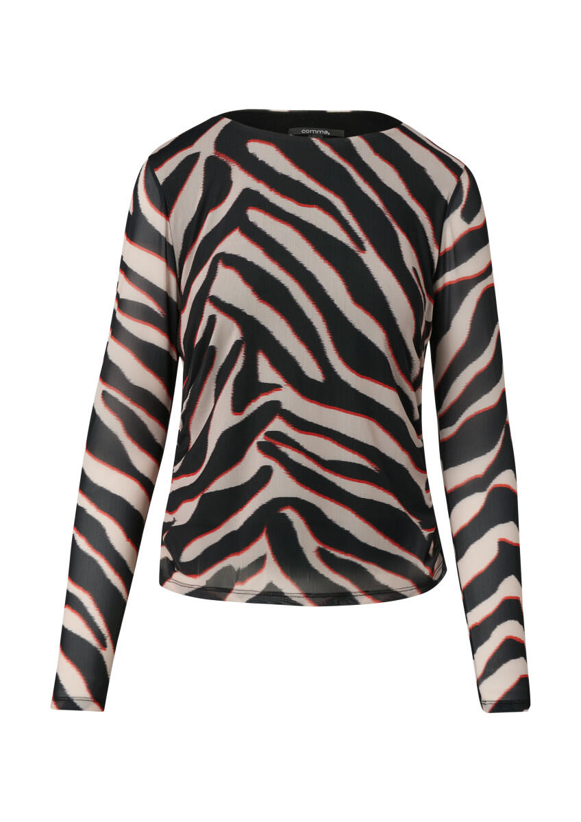 comma - Rundhals-Shirt mit seitlicher Raffung rot/schwarz - Gr. - 34 von comma