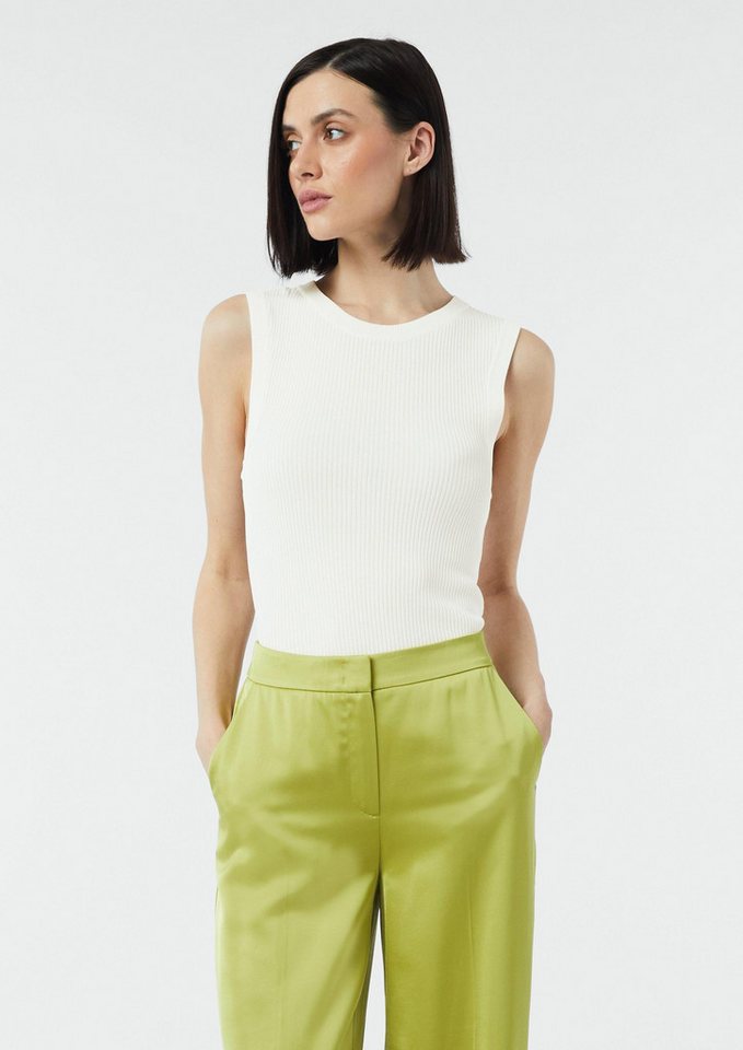 comma Rundhalspullover Strickpullunder Geripptes Stricktop aus Viskosemix im Slim Fit von comma