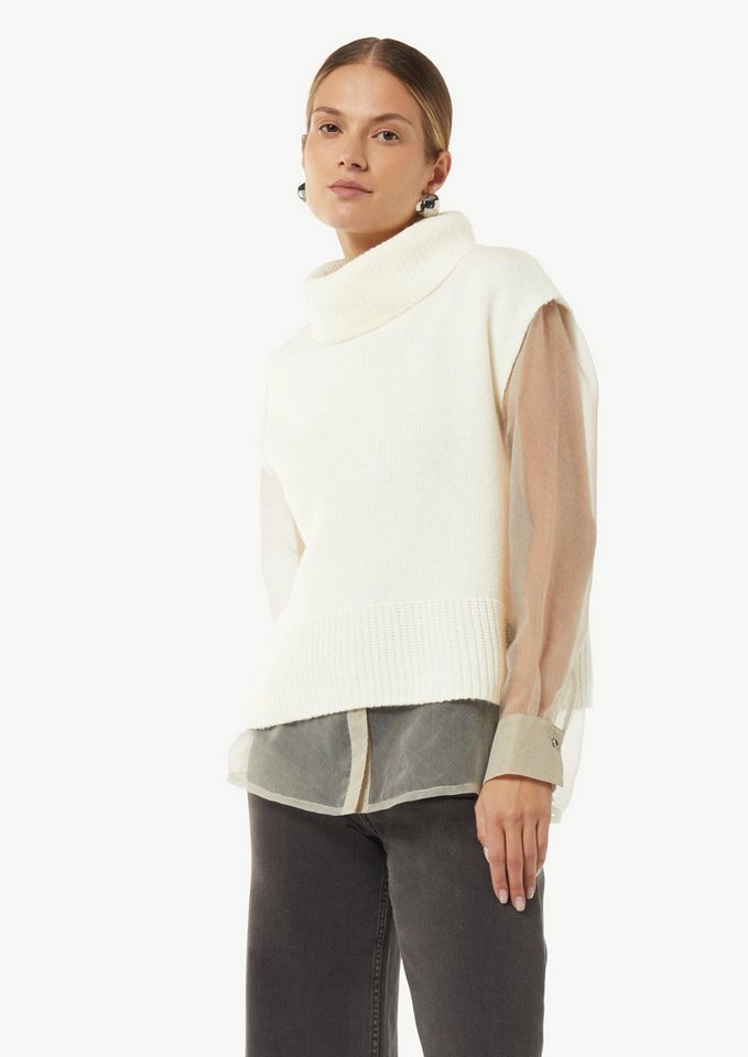 comma Rundhalspullover Strickpullunder Strickpullunder mit Zopfmuster am Saum von comma