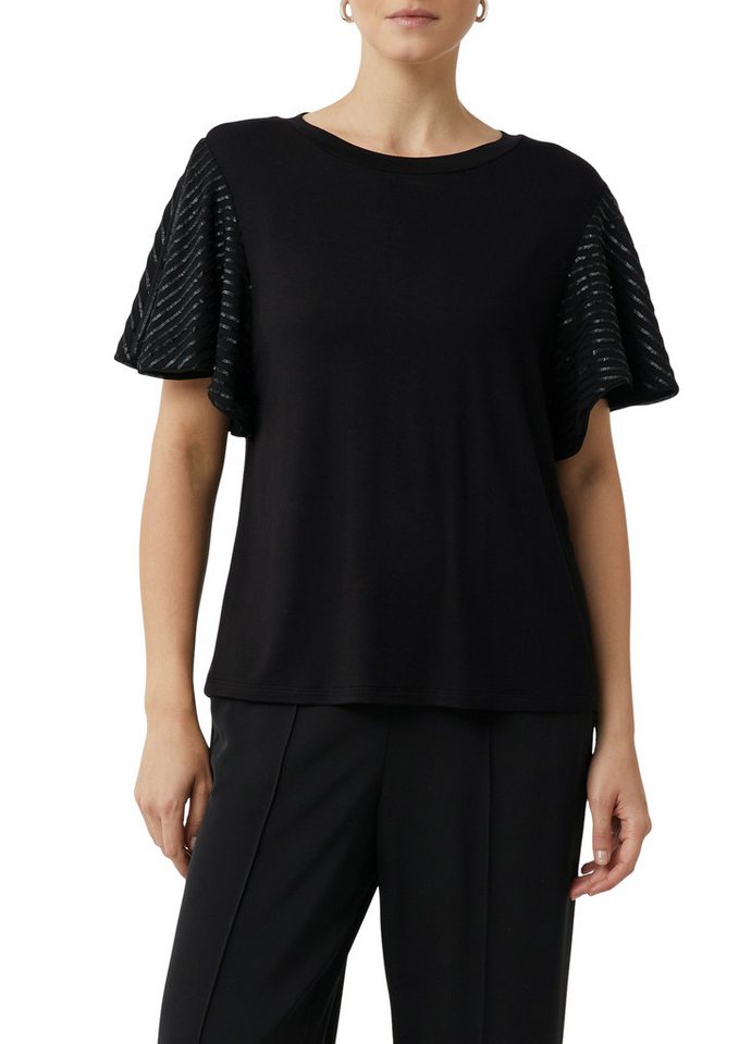 comma Rundhalsshirt mit Pailletenbesatz an den Ärmeln von comma