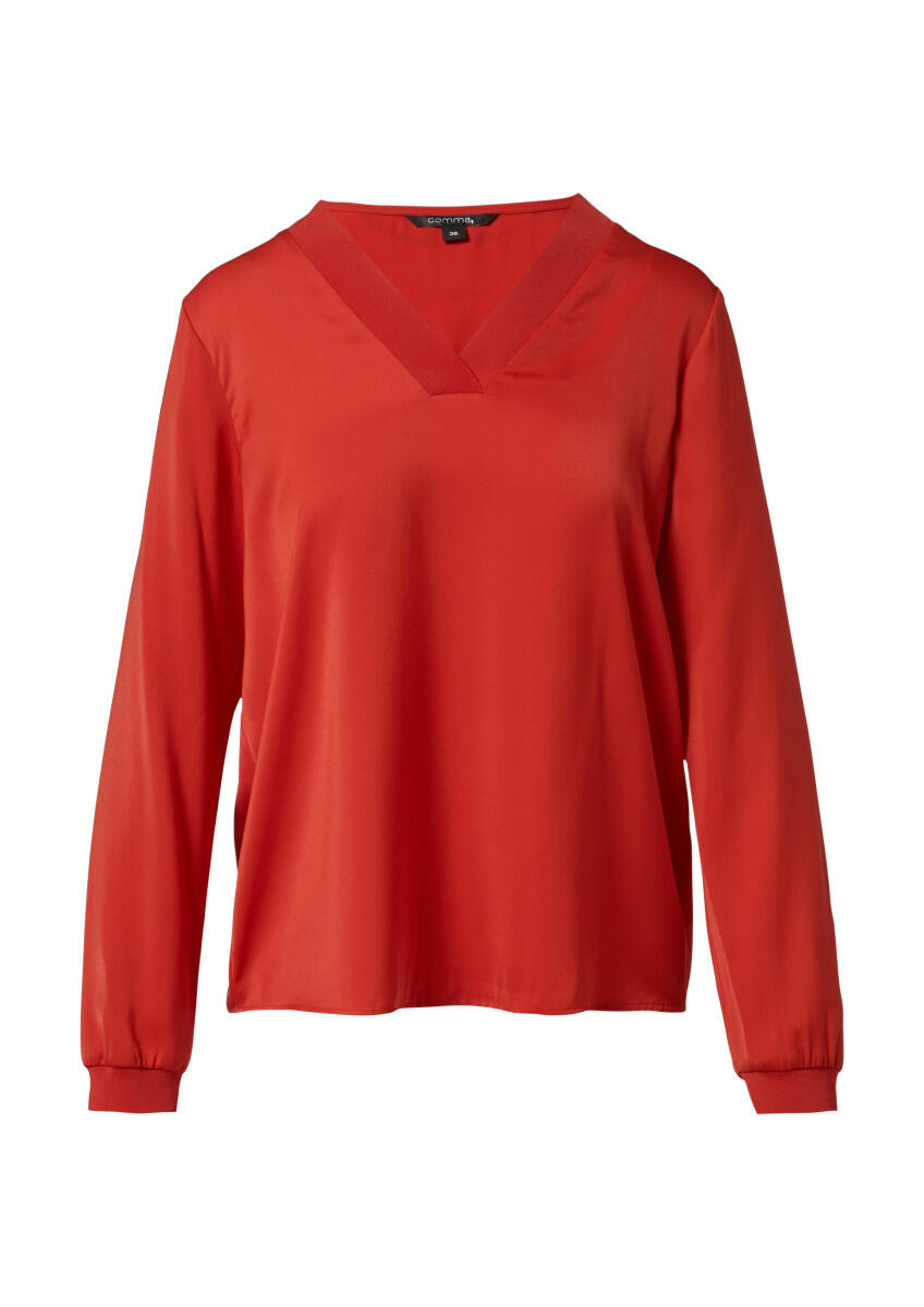 comma - Satin-Bluse mit Rippbündchen rot - Gr. - 36 von comma