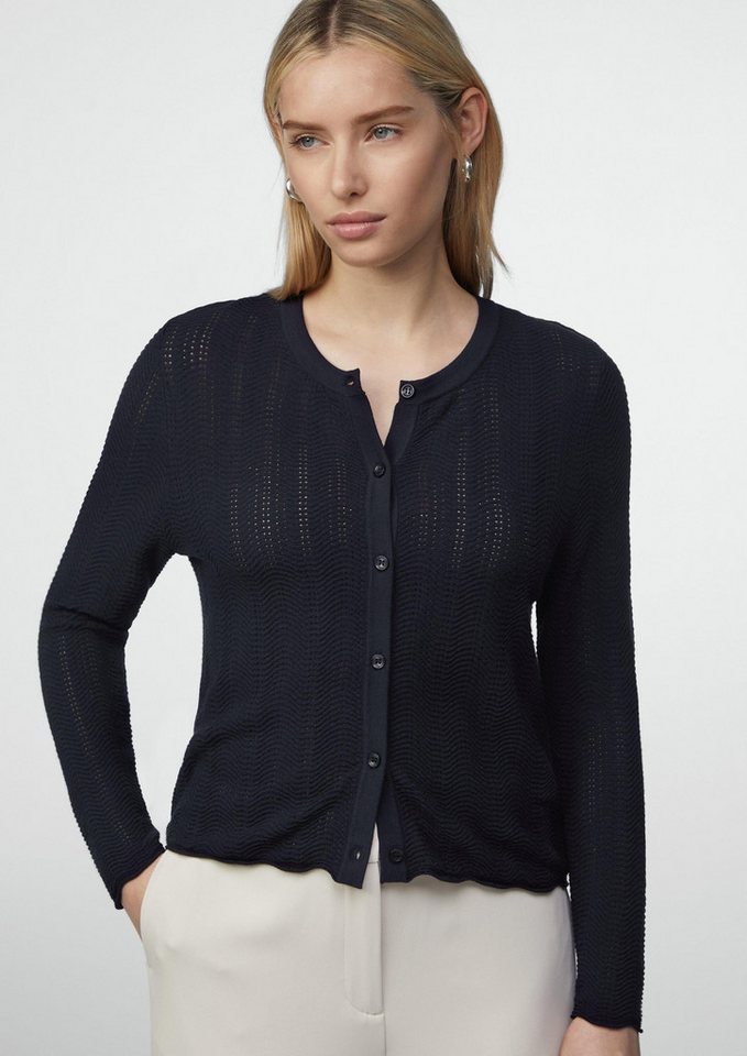 comma Cardigan Strickjacke Verkürzter Cardigan im Slim Fit mit Wellensaum von comma