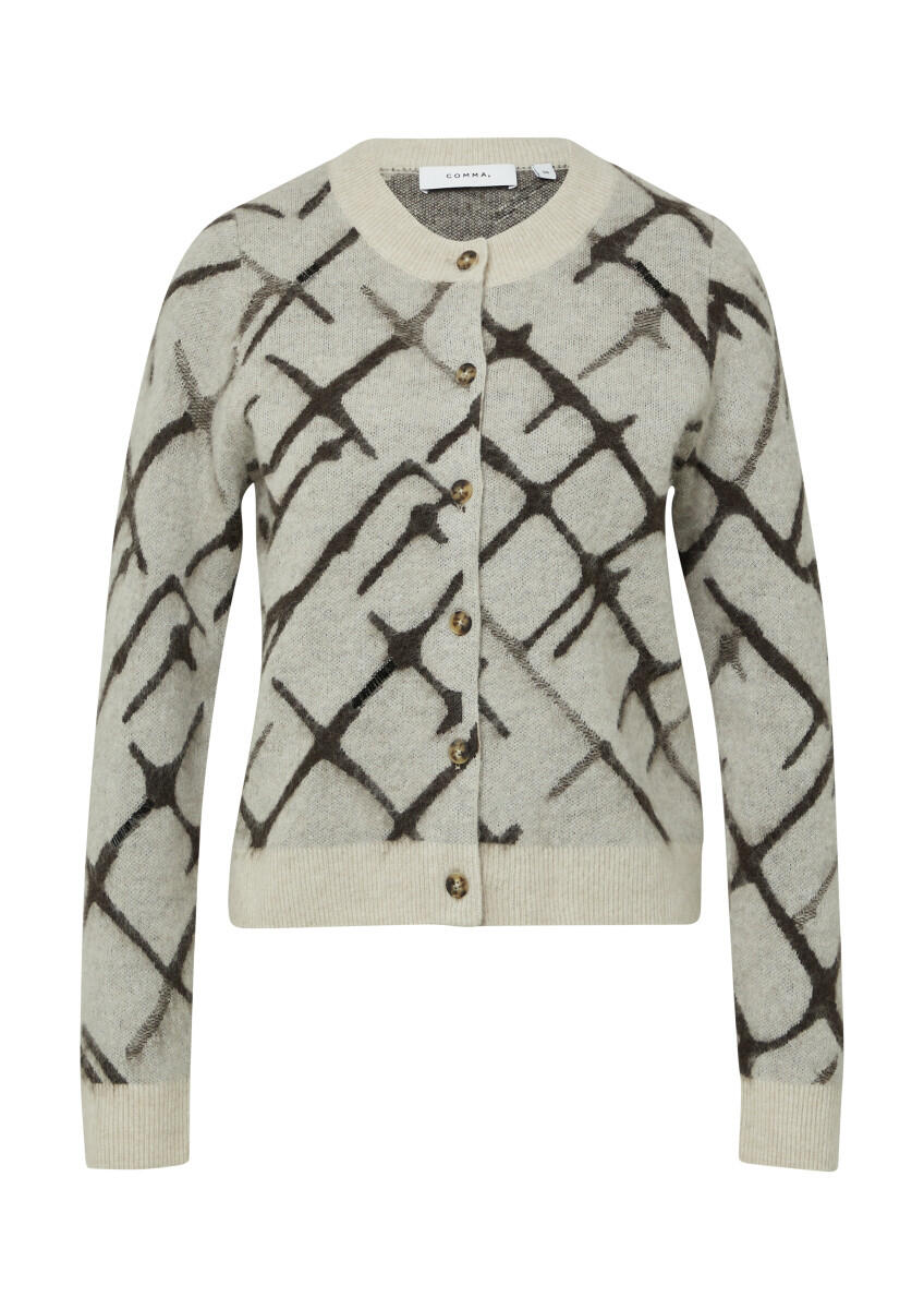 comma - Strickjacke aus gebürstetem Garn mit Stickerei beige - Gr. - 46 von comma