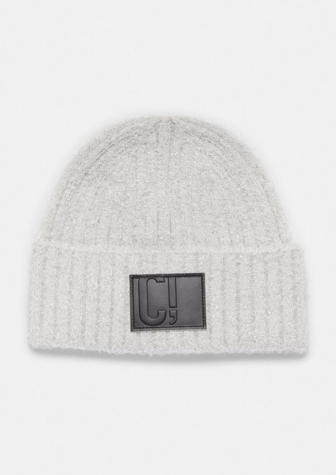 comma Strickmütze Mütze Beanie mit Glitzergarn und Logo-Patch von comma