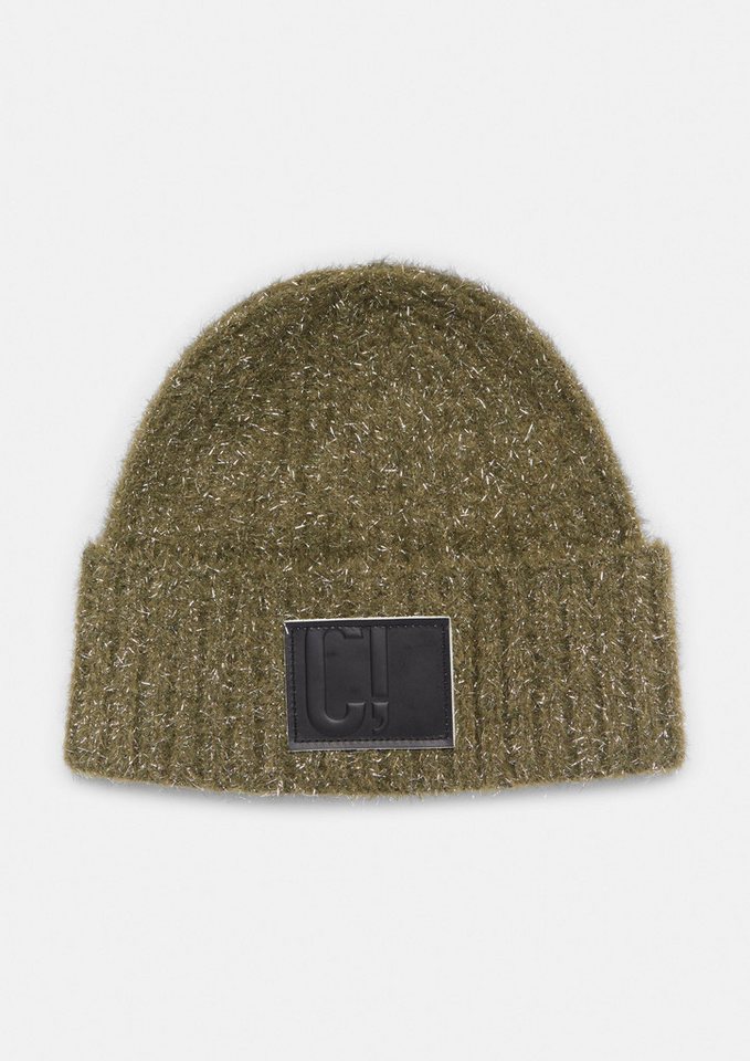 comma Strickmütze Mütze Beanie mit Glitzergarn und Logo-Patch von comma