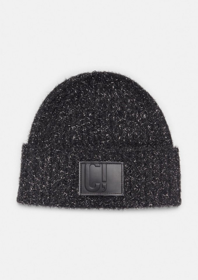 comma Strickmütze Mütze Beanie mit Glitzergarn und Logo-Patch von comma