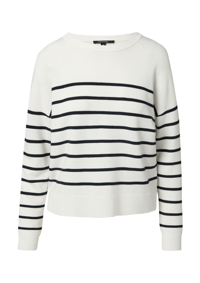 comma - Strickpullover mit Streifenmuster weiß - Gr. - 42 von comma