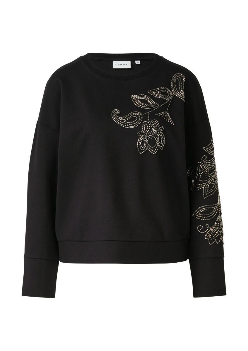 comma - Sweatshirt mit auffälliger Detailstickerei schwarz - Gr. - 38 von comma