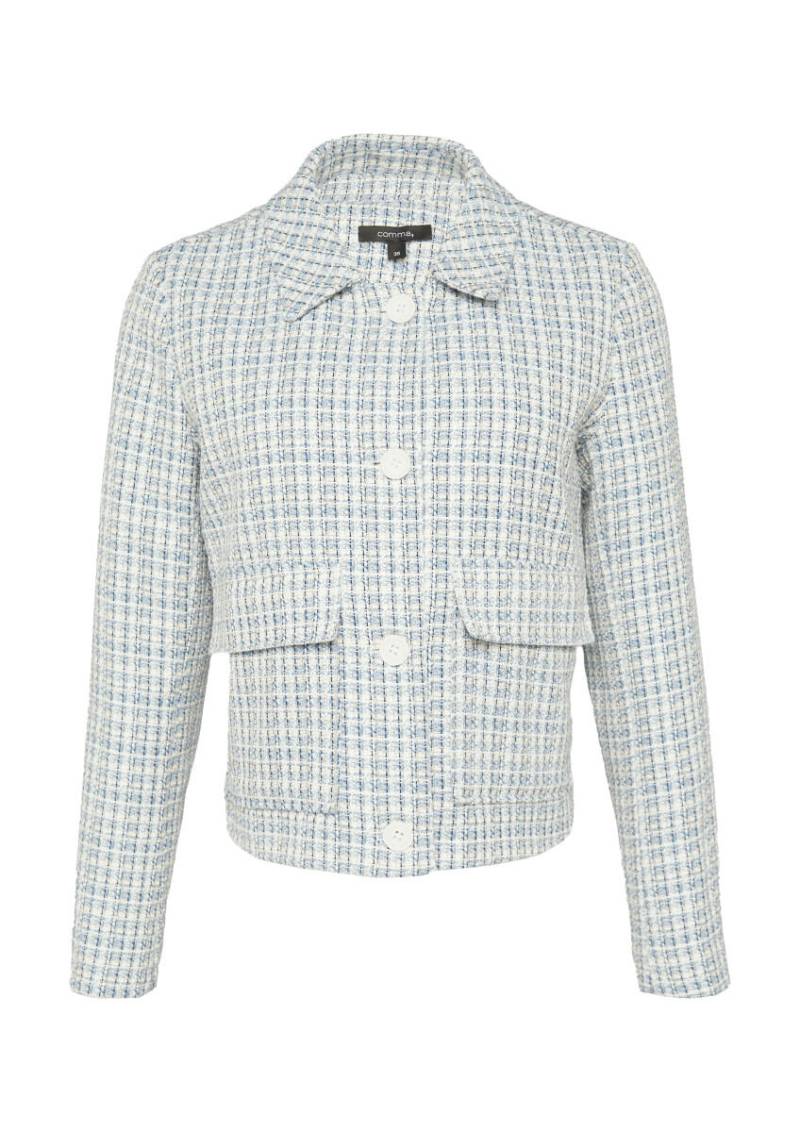 comma - Verkürzte Tweed-Jacke mit aufgesetzten Taschen blau - Gr. - 36 von comma