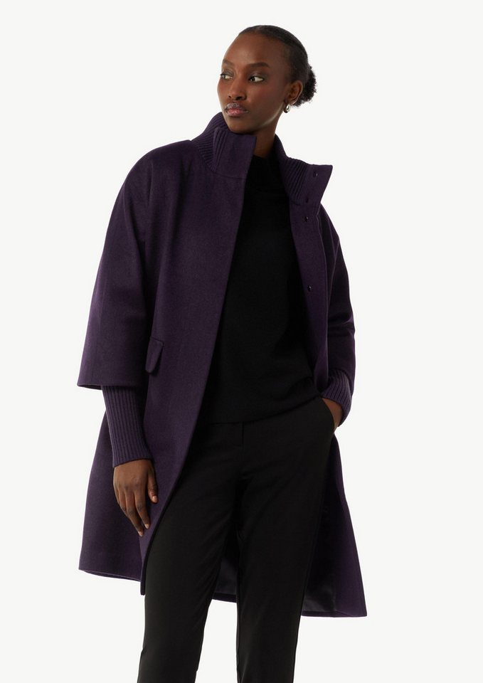 comma Wintermantel Outdoor-Mantel Wollmantel mit geripptem Kragen und Ärmeln von comma