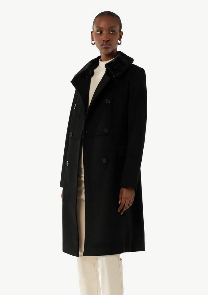 comma Wintermantel Outdoor-Mantel Taillierter Mantel mit abnehmbarem Kragen in Felloptik von comma