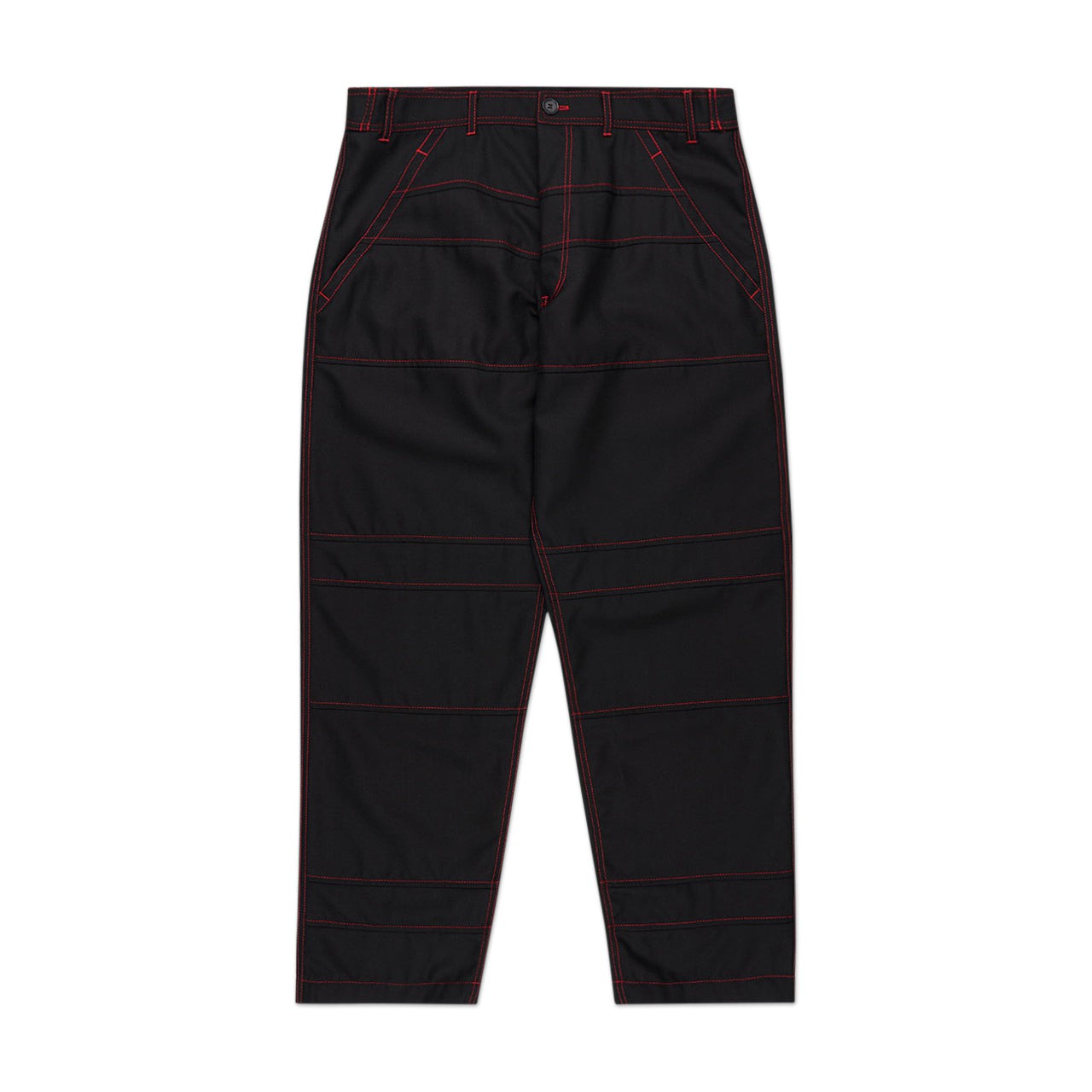 comme des garçons shirt contrast stitching pants (black / red) von comme des garçons shirt