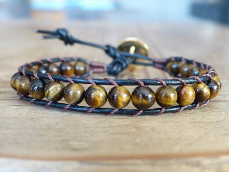 Armband Tiger Eye Leder - Wrap Mann Schwarz Perlen Natursteine Väter Day Geschenk Armband Tiger Eye Leder - Wrap Mann Schwarz Perlen Natursteine Väter Day Geschenk von commedesenfantsEU