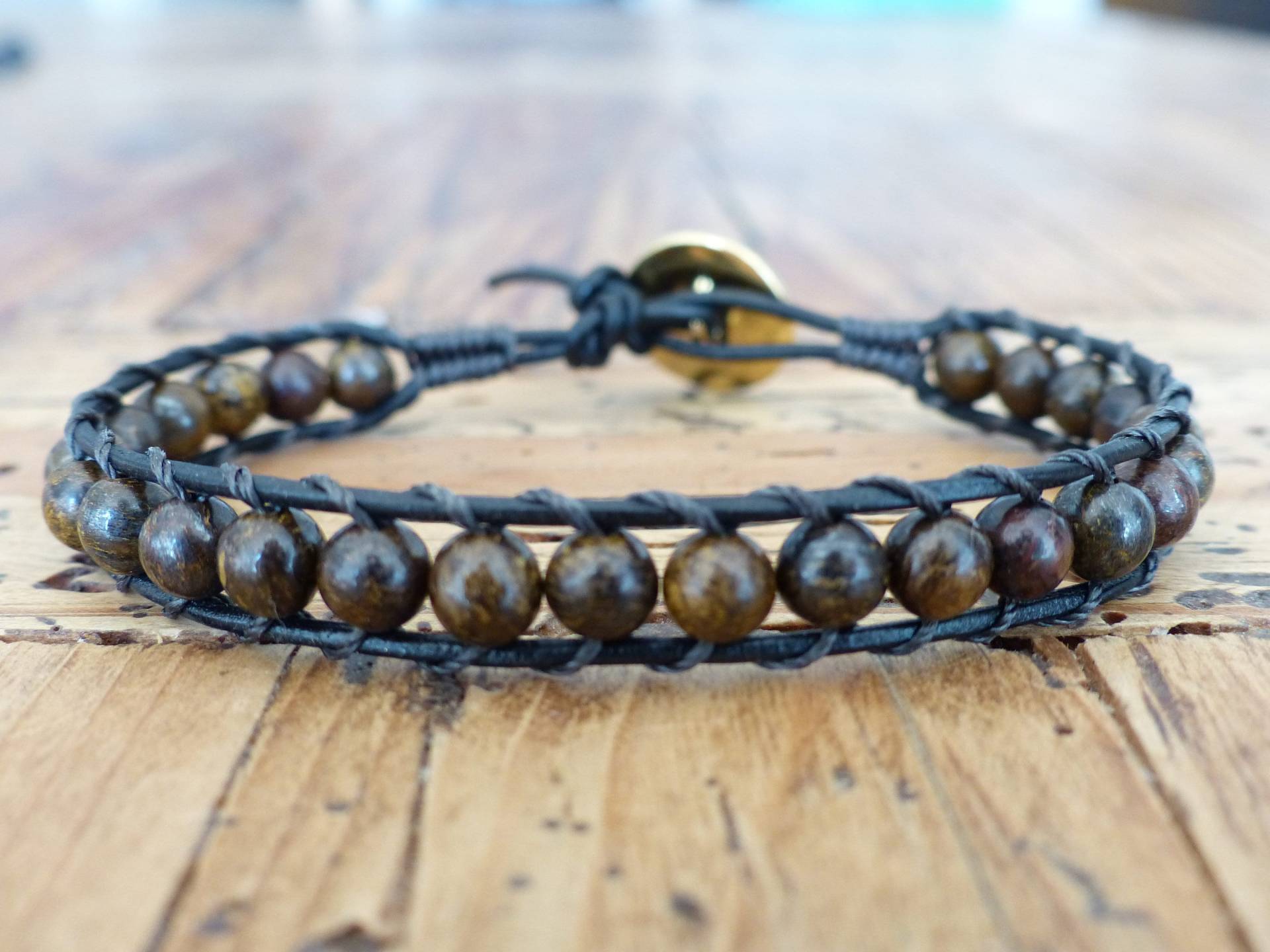 Armband Wrap Mann Leder Steinen Enstatit - Braun Lederarmband Perlen Natürliche Edelsteine Geschenk, Vatertag Armband Wrap Mann Leder Steinen Enstatit - Braun Lederarmband Perlen Natürliche Edelsteine Geschenk, Vatertag von commedesenfantsEU